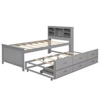 Letto a piattaforma con letto estraibile e cassetti, Letto a piattaforma contenitore con USB, Letto a piattaforma in legno con libreria
