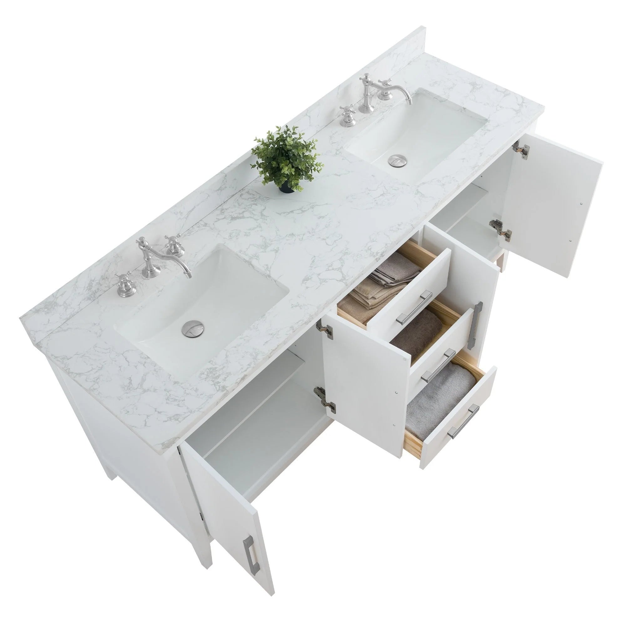 Mobile lavabo doppio Vanity Art 72 per bagno con piano in marmo composito