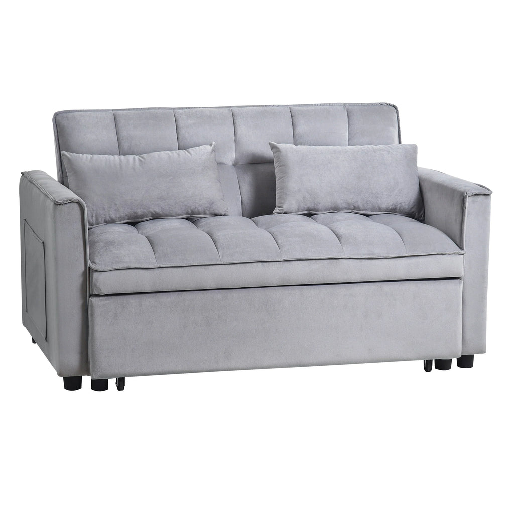 Moderno divano letto estraibile, divano letto 3-in-1 con schienale regolabile, divanetto in velluto, cuscini e tasche laterali