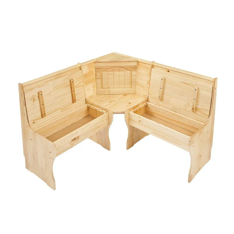 MUSEHOMEINC Set da Pranzo ad Angolo Nook in Stile Tradizionale a 3 Pezzi in Legno Massello con Panca Laterale, Set Tavolo Angolare con Contenitore Nascosto