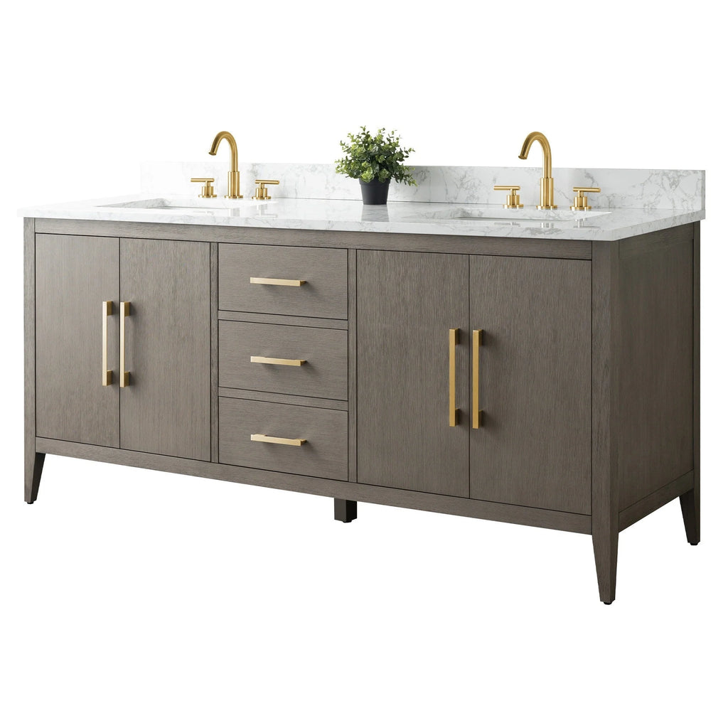 Mobile lavabo doppio Vanity Art 72 per bagno con piano in marmo composito