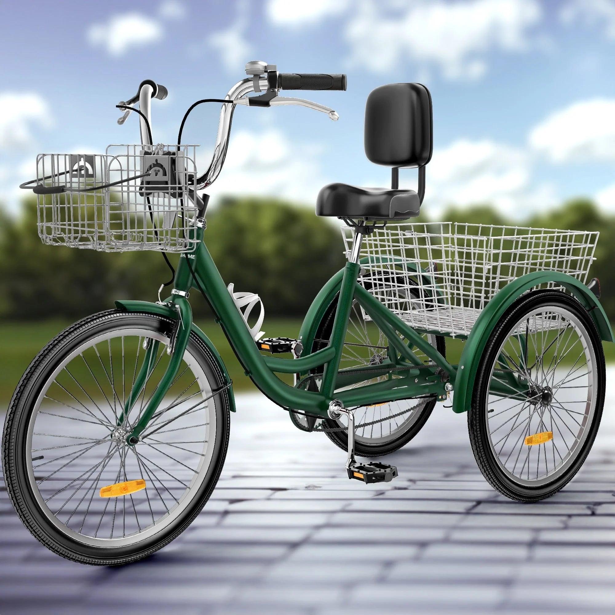 Tricycle adulte bleu 26 pouces à 3 roues avec paniers amovibles