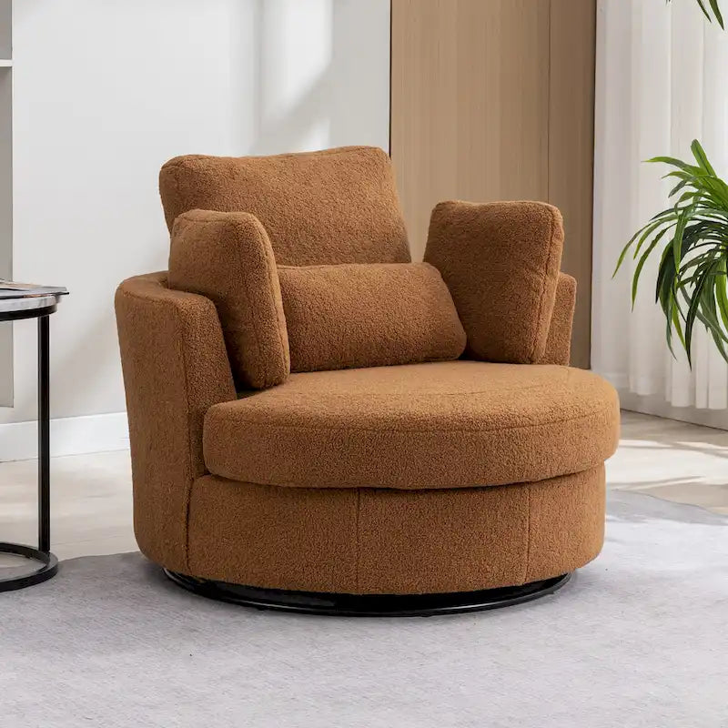 Poltrona girevole imbottita 42.3W con 4 cuscini e pouf contenitore a mezzaluna