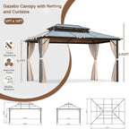 EROMMY Gazebo a tetto rigido, Pergola da esterno con doppio tetto, zanzariere e tende, Tenda da sole resistente per patio, cortile, feste in piscina