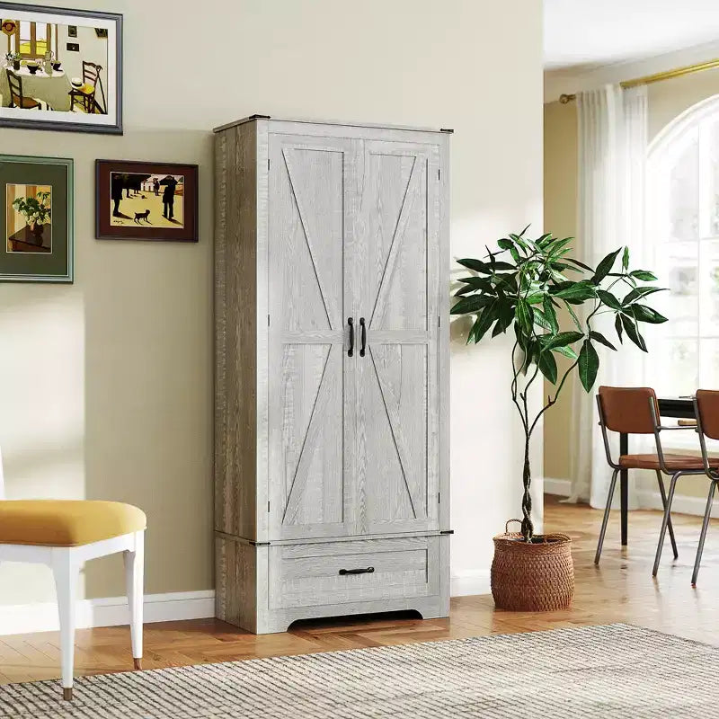 HOMCOM Credenza a 2 Ante da Cucina, Mobile Dispensa Alto con 2 Ante Scorrevole, Ripiani Regolabili e Cassetto