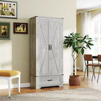 HOMCOM Credenza a 2 Ante da Cucina, Mobile Dispensa Alto con 2 Ante Scorrevole, Ripiani Regolabili e Cassetto