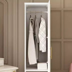 Famapy Armadio Guardaroba Modulare di Lusso Bianco con Dettagli Dorati: Ante a Pannelli + Design Ante Miste Elegante Armadio Su Misura per Camere da Letto