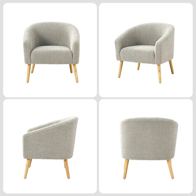 Poltrona Sheila Modern 30 W Boucle con gambe in legno massello, set da 2 di HULALA HOME