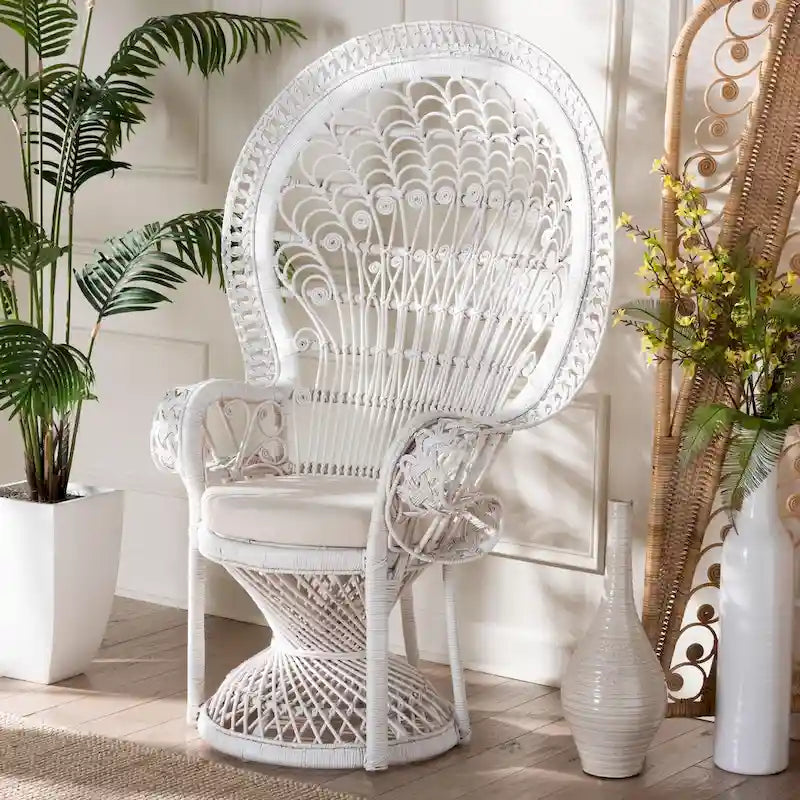 Sedia Kallima Pavone in Rattan Naturale Bianco Bohemien Moderno