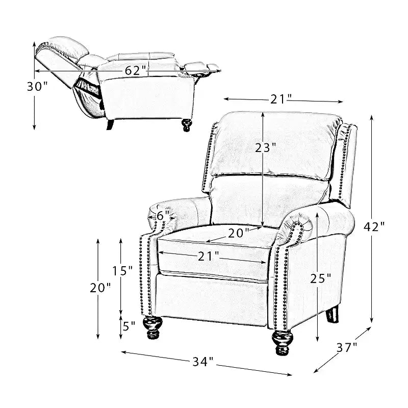 Set di 2 Poltrone Reclinabili Elisabete Moderne in Vera Pelle con Borchie Vintage per Salotto e Camera da Letto | ART OF LIVING DESIGNS