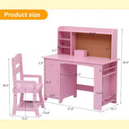 Scrivania per bambini, set scrivania e sedia per ragazzi e ragazze, tavolo da scrittura per bambini in legno con libreria, bacheca, armadietto e cassetto per età 3-8