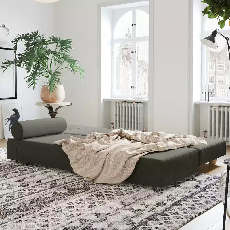 Divano letto / Letto estraibile queen-size - Microvelluto
