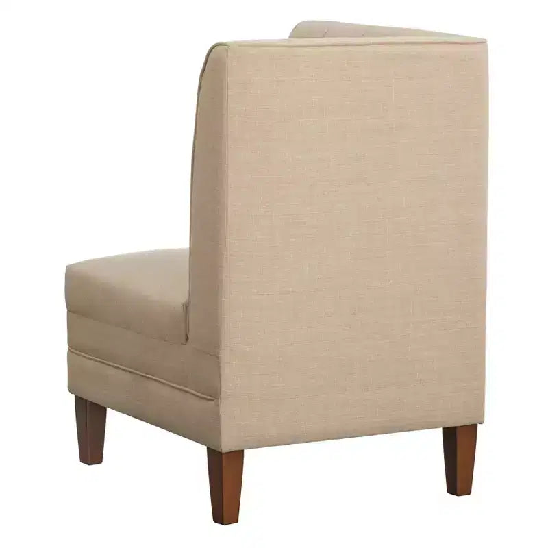 Lifestorey Set da Pranzo Banquette Kerrington con Schienale Canale, 4 Pezzi, Noce/Crema: Tessuto Effetto Lino, Tavolo con Piedistallo