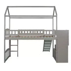 Letto a soppalco a castello con scivolo e scale, letto a soppalco con cassetti contenitori, letto a soppalco in legno a capanna per bambini e neonati