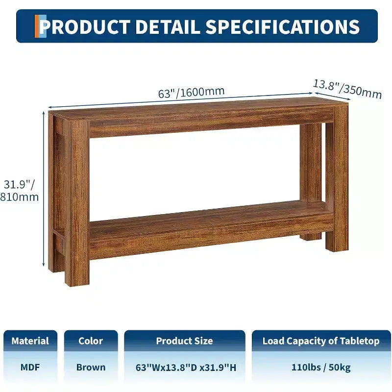 Tavolino console da ingresso a 63 pollici con 2 cassetti, tavolo da divano stretto in legno per soggiorno, corridoio o foyer, tavolino contenitore d'accento