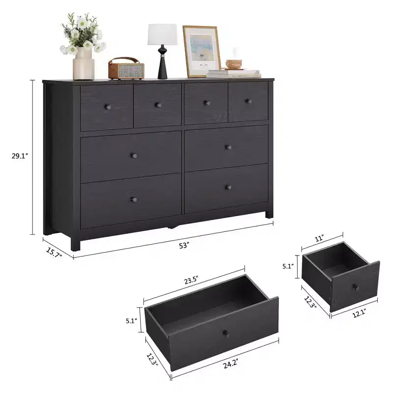 Cassettiera Moderna a 8 Cassetti per Camera da Letto, Ampio Comò in Legno con Contenitore Profondo, Mobile Organizzatore Autoportante per Soggiorno