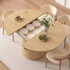 Dyonery 63 Tavolo da cucina e sala da pranzo rotondo allungabile con ripiano portaoggetti a 2 livelli, con base a piedistallo, mobili da pranzo in legno ovale, noce