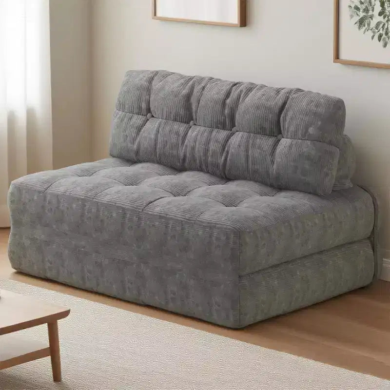 Divano Letto Futon Pieghevole in Velluto a Coste, Sedia Convertibile da Pavimento con Cuscino e Supporto per la Schiena