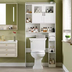 Mobiletto salvaspazio sopra il WC - Organizer e mobiletto da bagno in stile rustico da 67,4 H con ripiano regolabile e anta in vetro per bagno, lavanderia