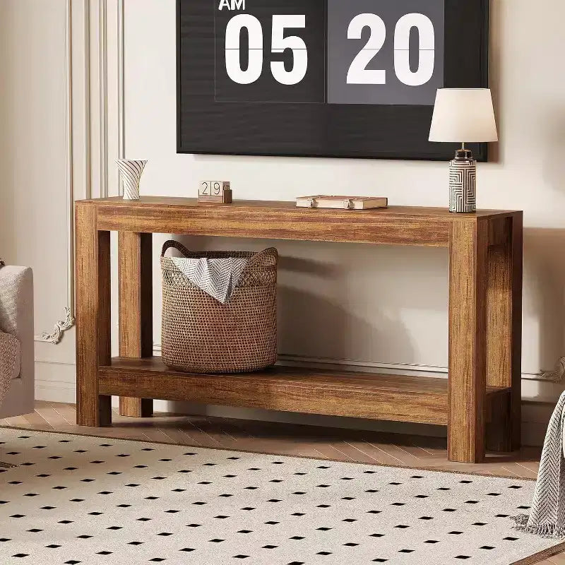 Tavolino console da ingresso a 63 pollici con 2 cassetti, tavolo da divano stretto in legno per soggiorno, corridoio o foyer, tavolino contenitore d'accento