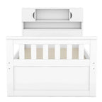 Letto a piattaforma Twin/Full Size Captain con 4 cassetti e mensole portaoggetti, struttura letto in legno massello con testiera libreria contenitore