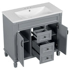Mobile Bagno Moderno da 90cm con Lavabo Integrato e Specchiera, 2 Ante e 2 Cassetti