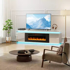 Mobile TV Skyzoo con camino elettrico per TV fino a 80" con luci a LED e 4 prese CA, console TV per soggiorno