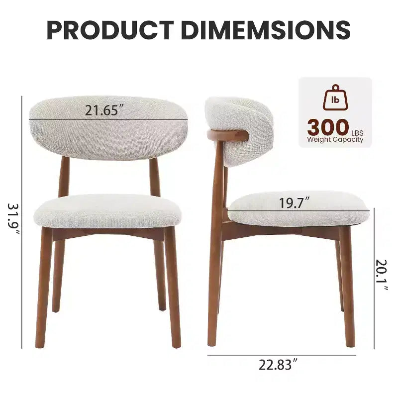 Set di 4 sedie da pranzo, sedie da pranzo imbottite moderne di metà secolo, sedie da cucina in stile rustico con seduta in tessuto imbottito e gambe in legno, beige