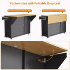 Tavolo da cucina mobile con isola da 55" con presa di corrente e anta a ribalta, carrello da cucina con isola su ruote e armadietto per pattumiera per la cucina