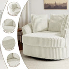 Set di 2 Poltrone Girevoli a Barilotto Oversize da 43" in Velluto a Coste Felpato con Cuscini