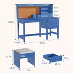 Set scrivania e sedia per bambini, tavolo da studio in legno con piano inclinabile regolabile, cassetti e bacheca in sughero - Set scrivania per lo studio dei bambini