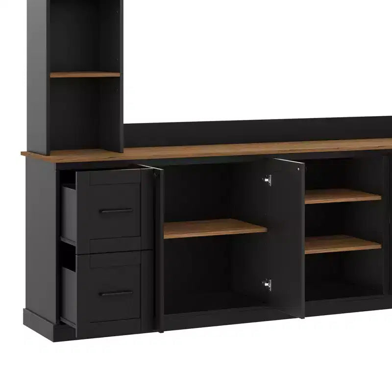 ModernLuxe Mobile TV da Parete 4 in 1 per Stile Rustico, Adatto a TV Fino a 70 Pollici, Consolle Multimediale con Ripiani Regolabili e Cassetti