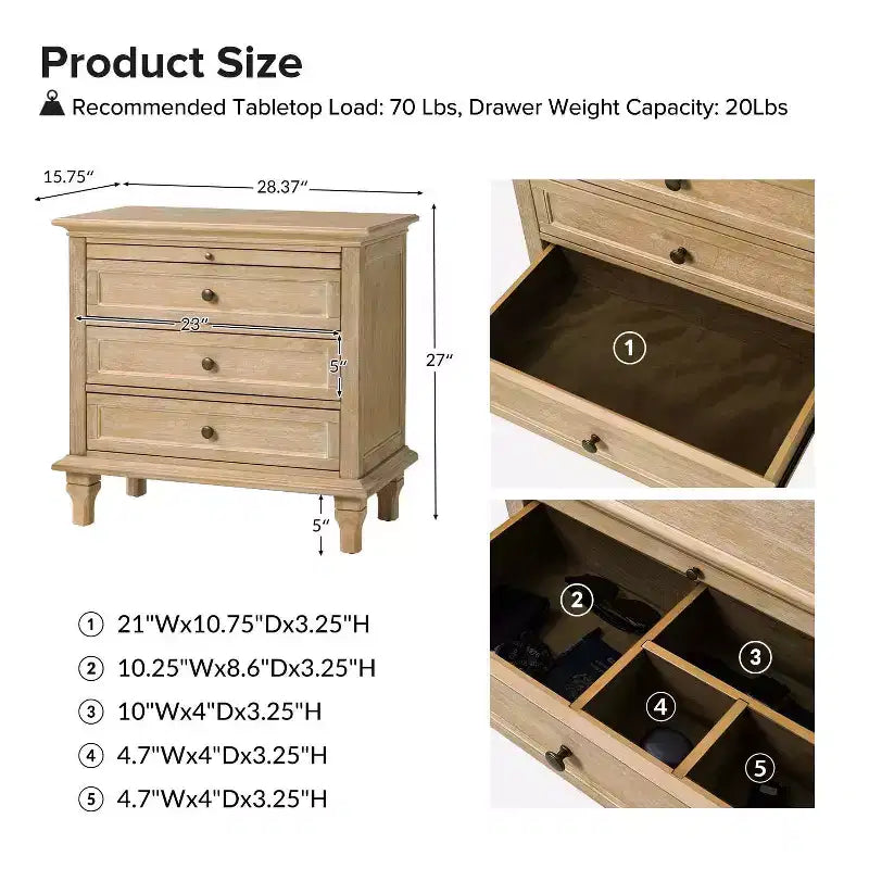 Giorgio 3 - Comodino con 3 cassetti e prese integrate, set da 2|HULALA HOME