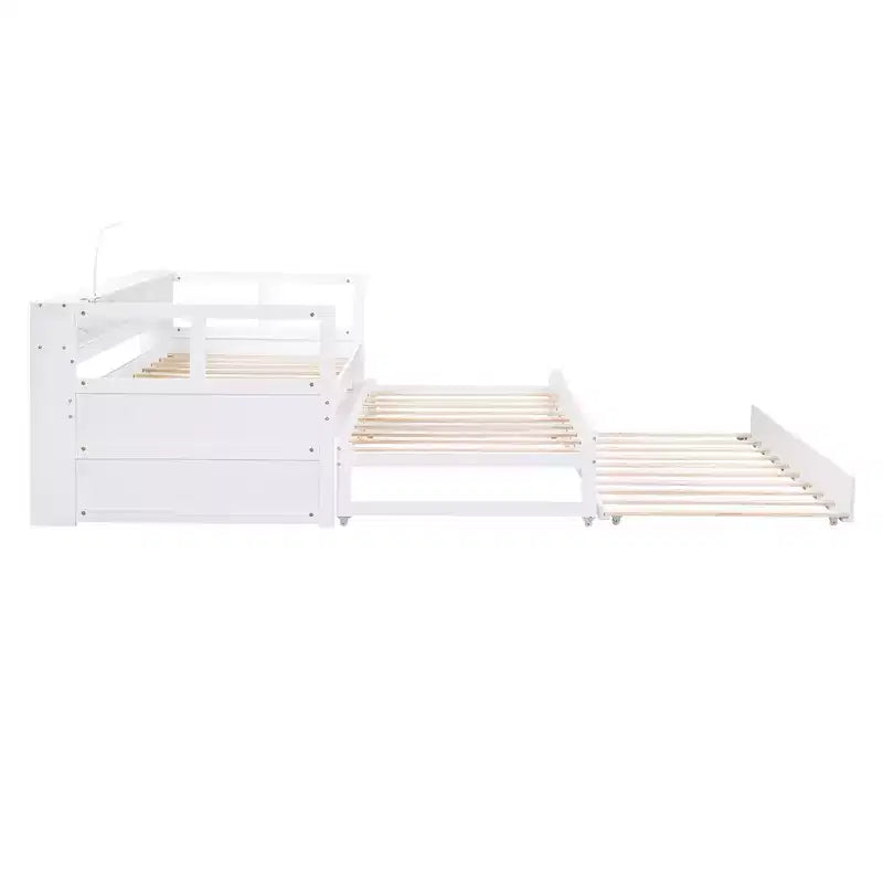 Whisen Twin XL Daybed in Legno con 2 Letti Estraibili, 3 Vani portaoggetti, 1 Luce Gratuita e USB per la Ricarica
