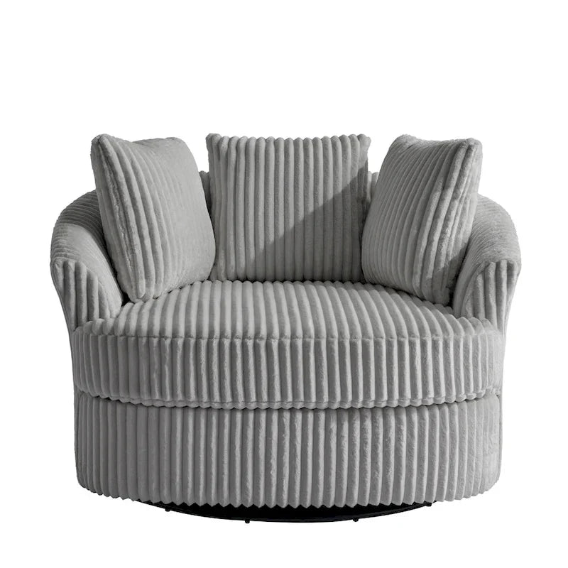 Set di 2 Poltrone Girevoli a Barilotto Oversize da 43" in Velluto a Coste Felpato con Cuscini