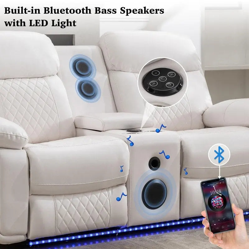 Divano reclinabile elettrico con caricabatterie wireless, luce di lettura, luce LED per soggiorno, similpelle, porta AC/USB, portabicchieri, nero