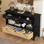 Consolle da Ingresso con Contenitore, Tavolo da Ingresso Stile Rustico con 3 Cassetti e 3 Cesti in Giacinto d'Acqua per Soggiorno o Ingresso - Panipeachy