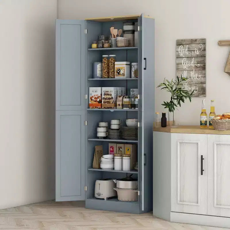 HOMCOM 67 Dispensa da Cucina Autoportante, Armadio Contenitore a 4 Ante con Ripiani e Ante Regolabili