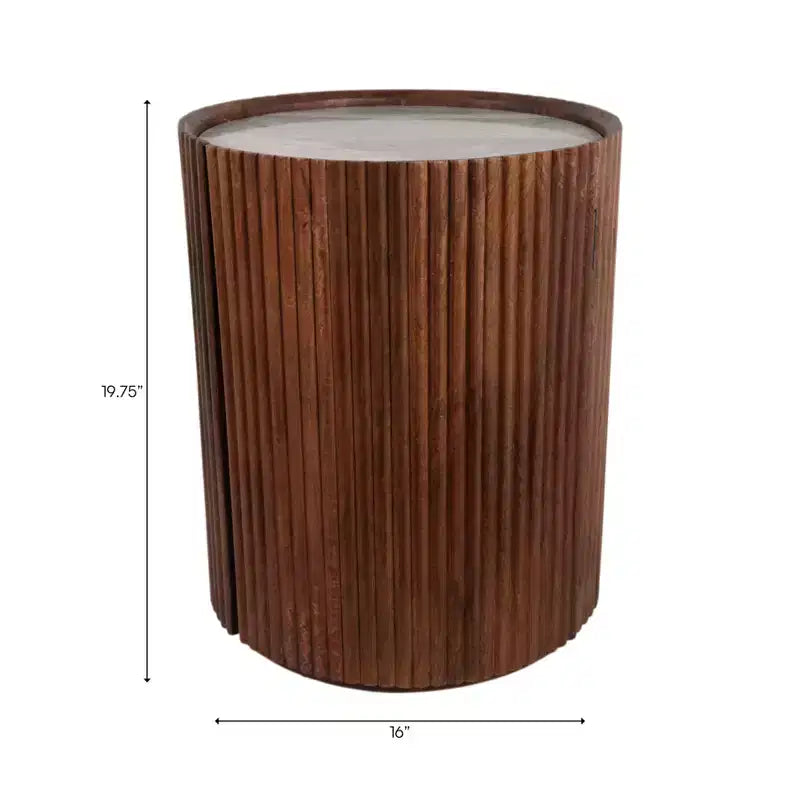 Tavolino Laterale Decorativo in Legno Scanalato con Piano in Marmo e Spazio Contenitivo - Piccolo Tavolino d'Appoggio per Arredo Camera da Letto o Soggiorno