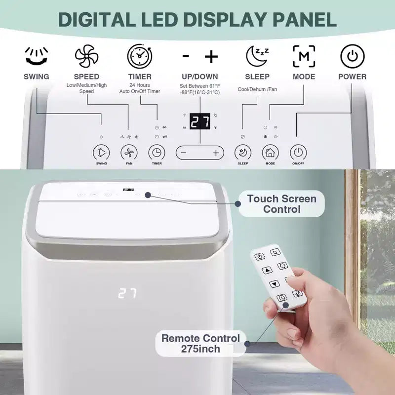 Condizionatore Portatile da 14000 BTU, Rinfresca Fino a 70 m², Unità AC Portatile con Deumidificatore