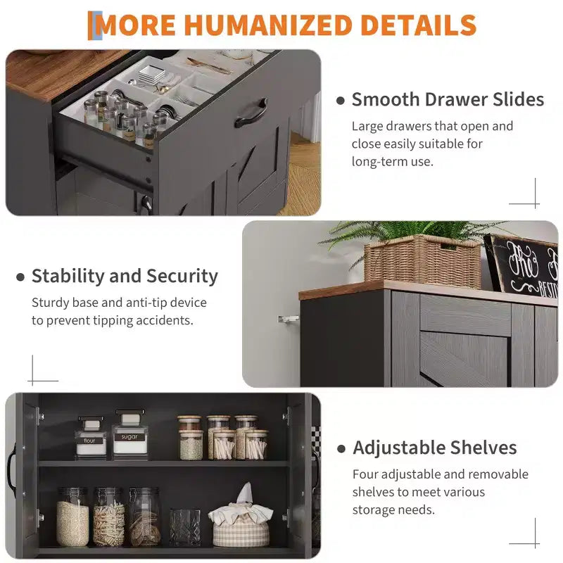 Mobile dispensa da cucina da 71" con stazione di ricarica, ampio piano di lavoro, supporto per microonde e 2 cassetti, mobile contenitore per sala da pranzo e soggiorno