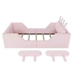 Whisen Twin - Letto a piattaforma, Letto imbottito da pavimento per bambini con cuscino a coniglio, Sponde laterali rimovibili
