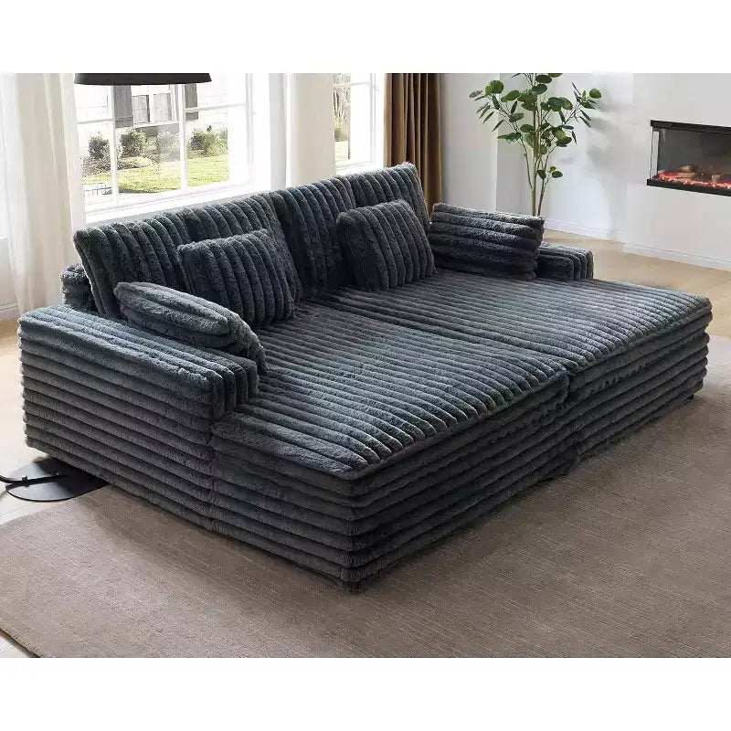 AMERLIFE 93 Divano a due posti con chaise longue doppia, Divano profondo "Cloud" con cuscini lombari e braccioli larghi, Facile da montare, Pelliccia sintetica
