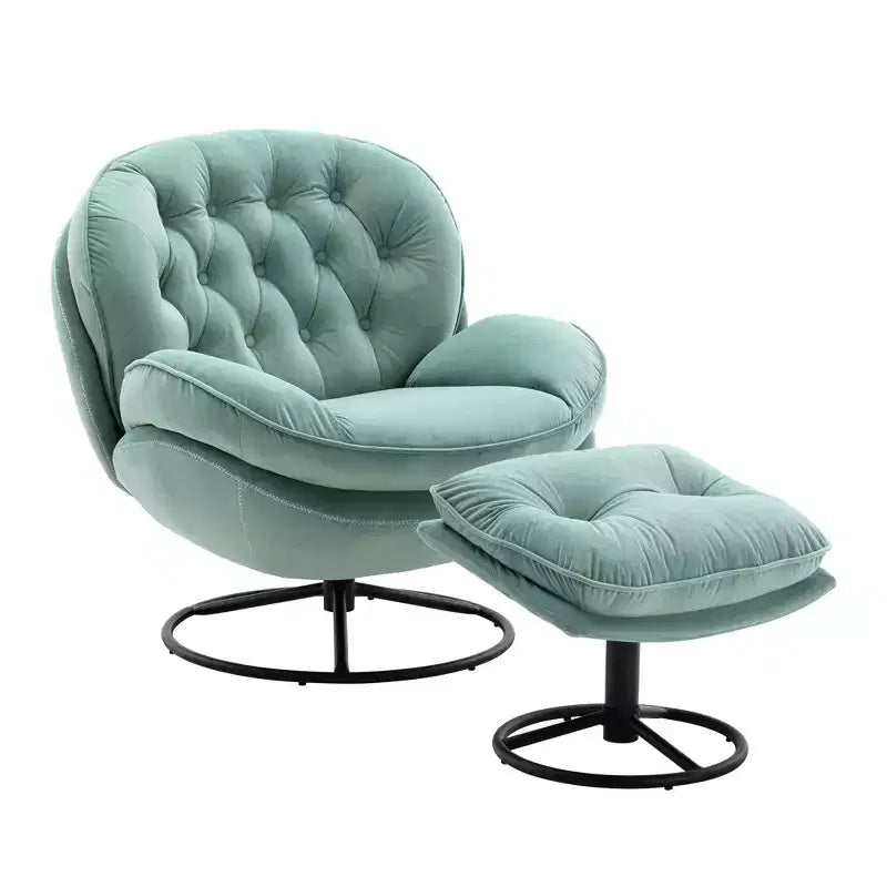 Poltrona Svedese Okak con Pouf, Poltrona Moderna Senza Braccioli Stile Mid-Century per Soggiorno, Morbida e Confortevole per Guardare la TV, Giocare