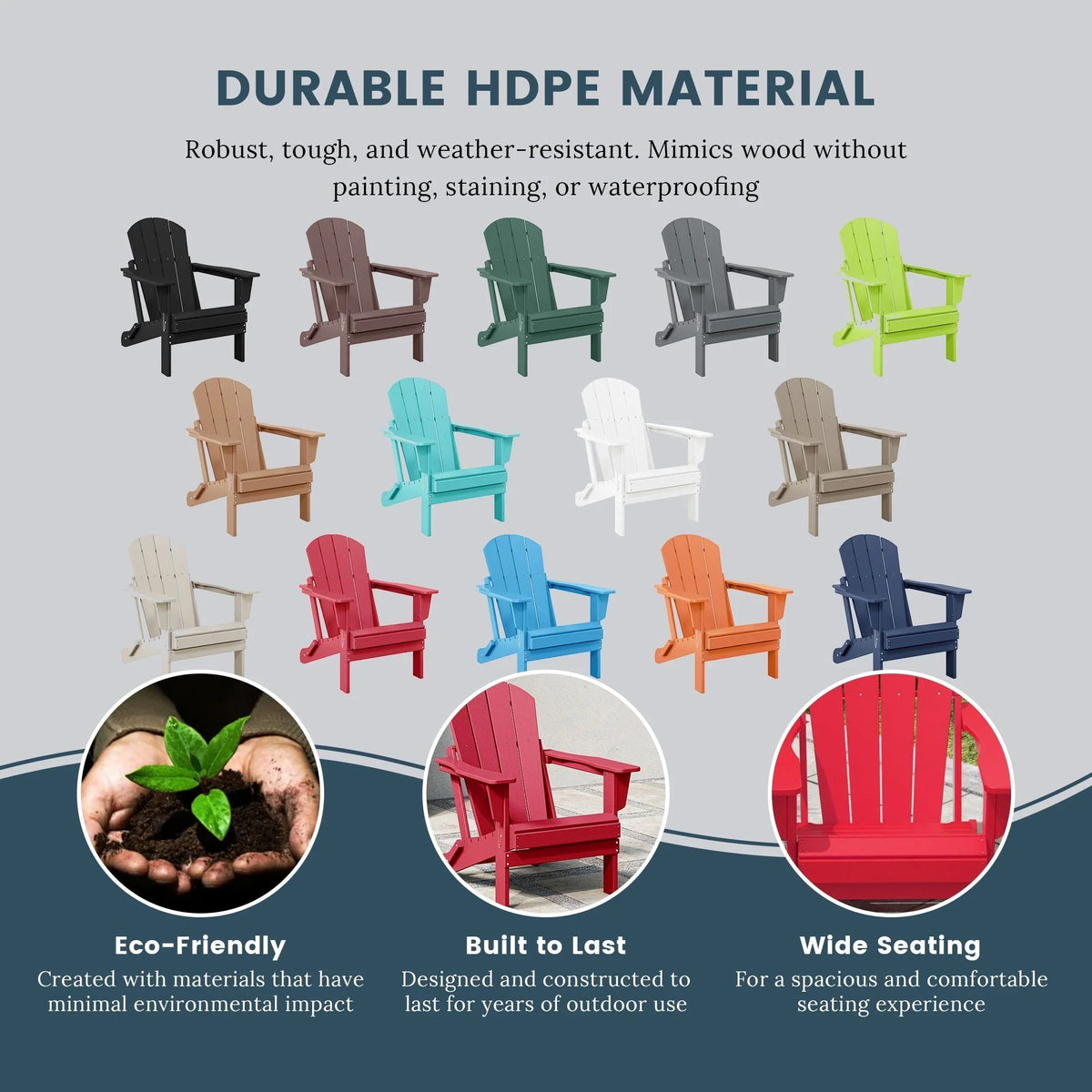 Polytrends Laguna Sedia Adirondack Pieghevole da Esterno per Patio Resistente allo Sbiadimento e alle Intemperie