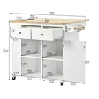 Isola da Cucina Mobile con Presa di Corrente, Piano Ribaltabile e Top in Legno di Gomma