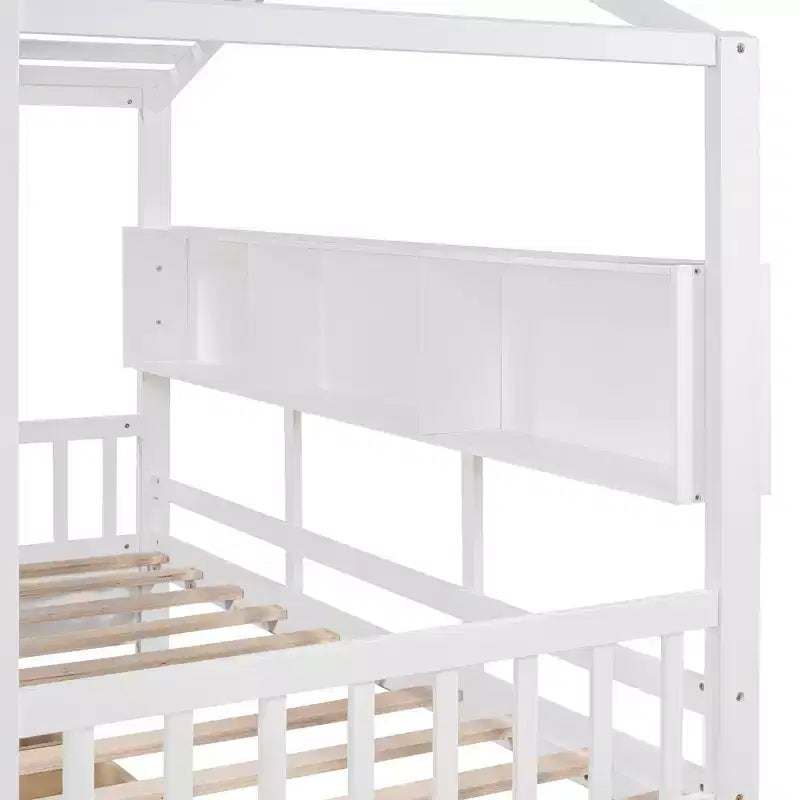 Letto a casetta in legno per bambini, piazza singola/matrimoniale, con 2 cassetti e ripiano portaoggetti - ModernLuxe
