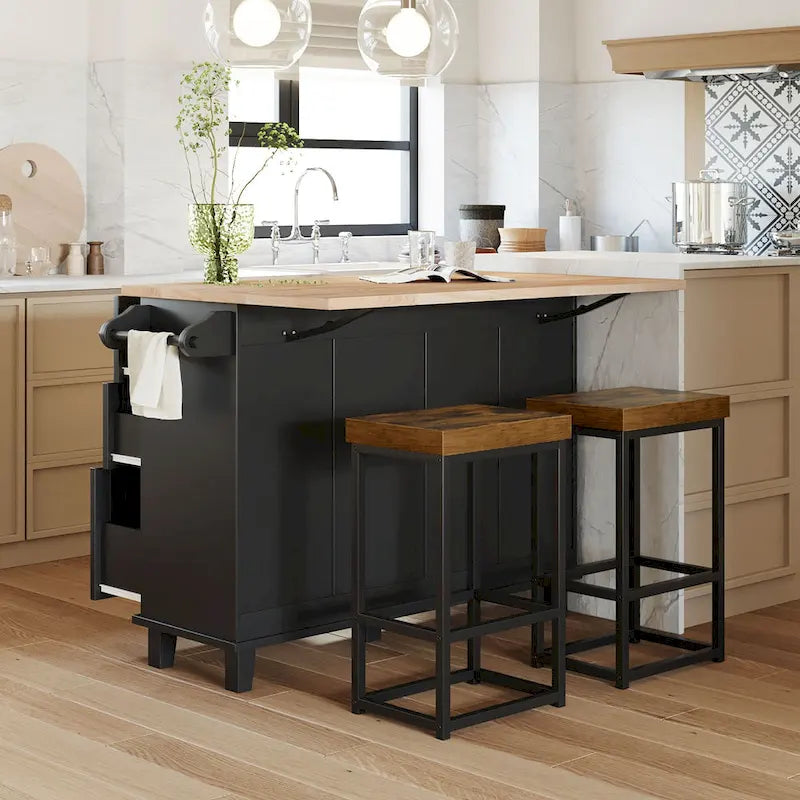 Set da isola per cucina TOPMAX con anta a ribalta e 2 posti a sedere, set tavolo da pranzo con ripiano regolabile, cassetti e portasciugamani