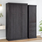 Letto Murphy pieghevole grigio con armadio e 3 cassetti, matrimoniale/singolo, 1 persona