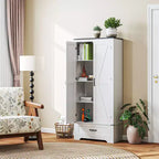 HOMCOM Credenza a 2 Ante da Cucina, Mobile Dispensa Alto con 2 Ante Scorrevole, Ripiani Regolabili e Cassetto